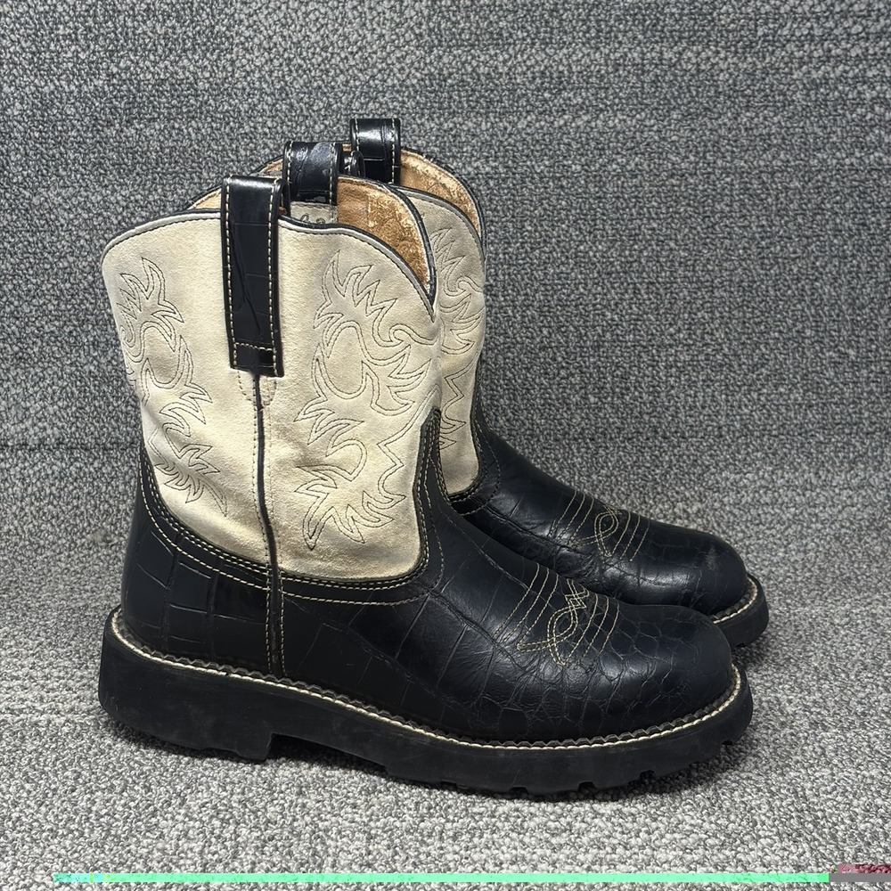 Ariat Fatbaby 14712 Women's 10 B Black Croc Leather Western Cowboy Boots Cream